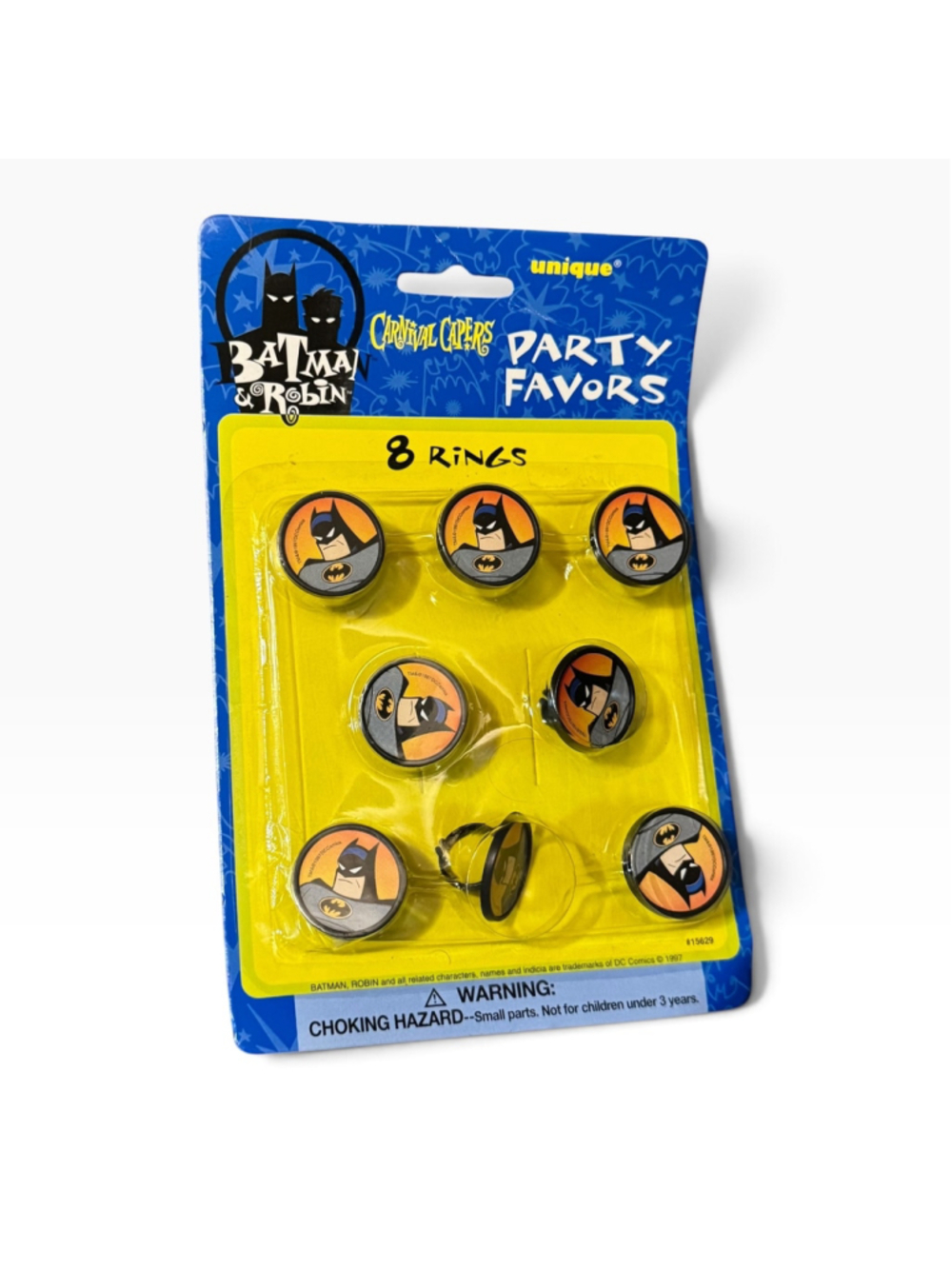 Vintage 1997 Unique Batman & Robin Party Favor Rings 8 Pack Rare Collectible